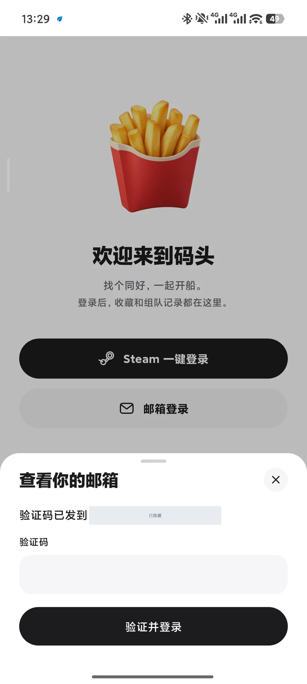 填写收到的验证码并登录